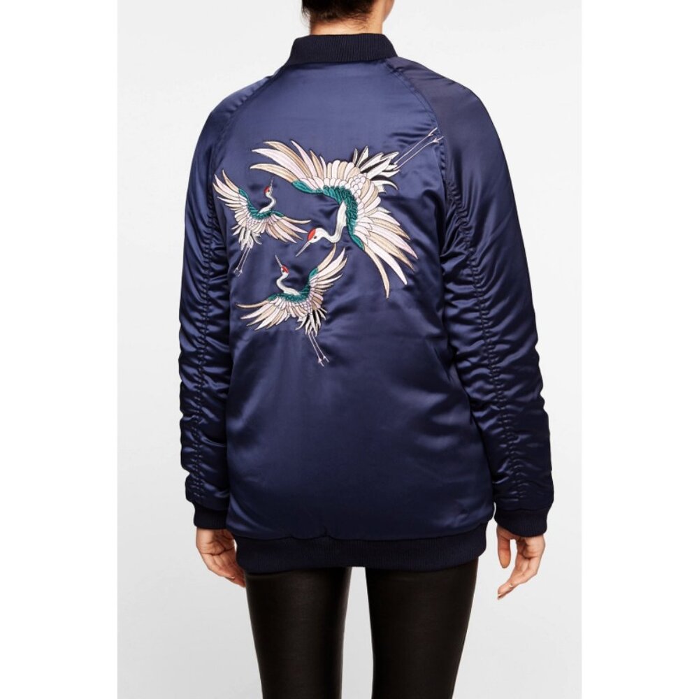 Zoe Karssen Long Satin Bomber Jacket Big In Japan Medieval Blue Asian Oriental S